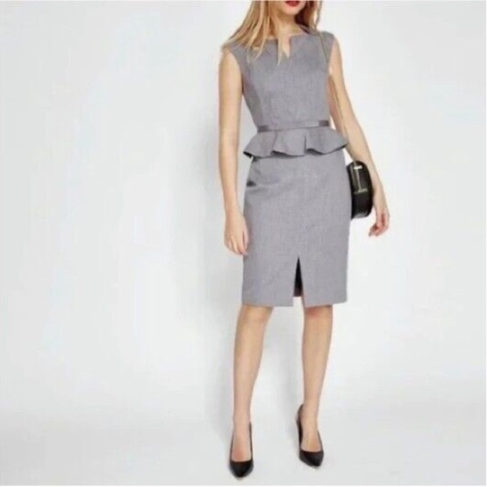 Ted Baker Gray Wool Peplum Dress